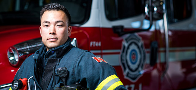 Adam Iwama credits his JIBC training with helping him successfully transition from work in kinesiology to a second career as a firefighter. (Story by Wanda Chow / Photo by Jimmy Jeong)