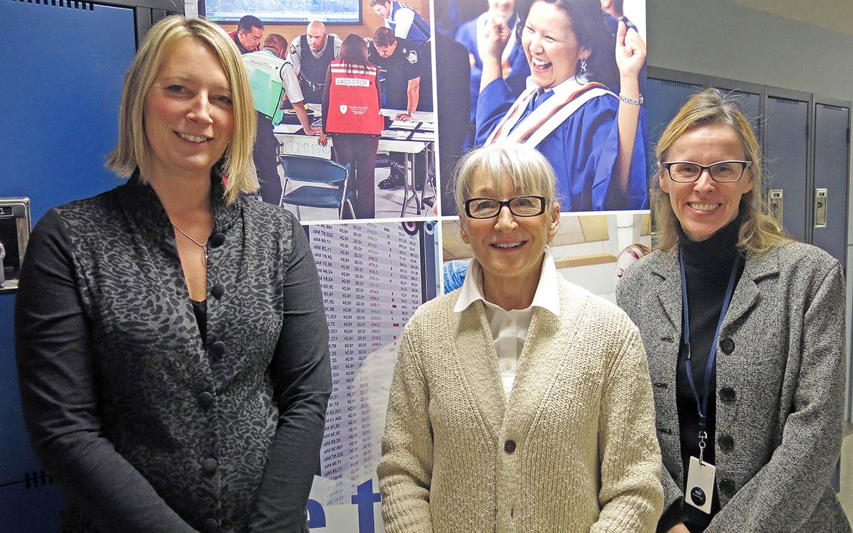 From left: Kathy Harms, Director of JIBC's Health Sciences Division, Cheryl Miller, Director of Grants and Community Initiatives at the Central Okanagan Foundation, and Marie-Claire Concannon, of The JIBC Foundation, at the inter-professional training day in Kelowna.