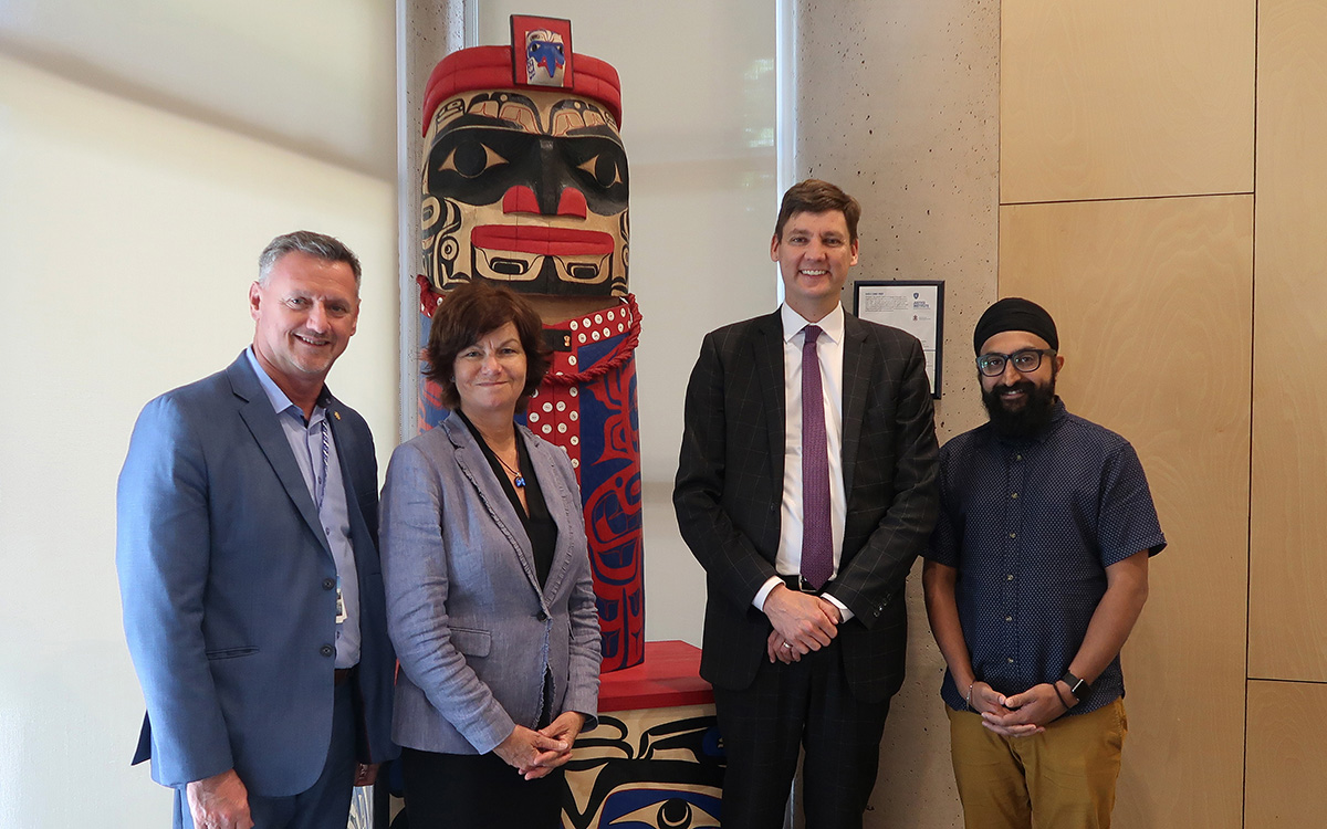 From left: JIBC President and CEO Michel Tarko, Assistant Deputy Minister Linda Cavanaugh, Court Services Branch of the Ministry of Attorney General, Attorney General David Eby, JIBC Board Chair Sukhminder Virk.
