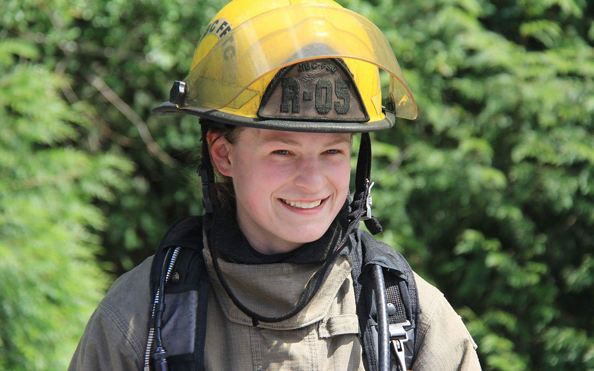 A year after completing the Fire Fighting Technologies Certificate program at JIBC, Ashley Long was promoted to a career firefighter position with a local fire department. 