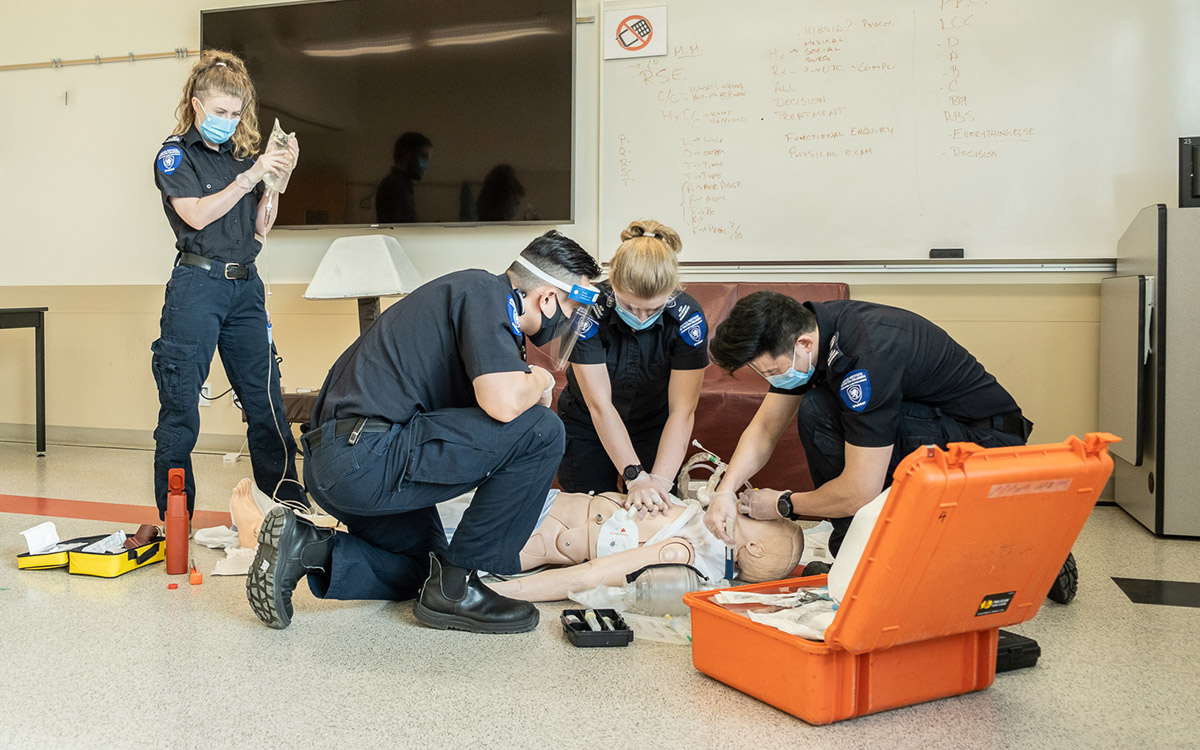 JIBC Advanced Care Paramedic students practise their hands-on training.