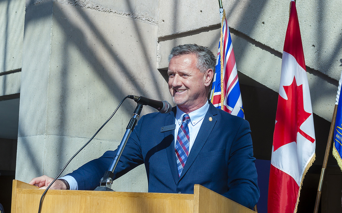 JIBC President and CEO Michel Tarko speaks to the latest class of graduating sheriffs at the Vancouver Law Courts on June 30, 2022.