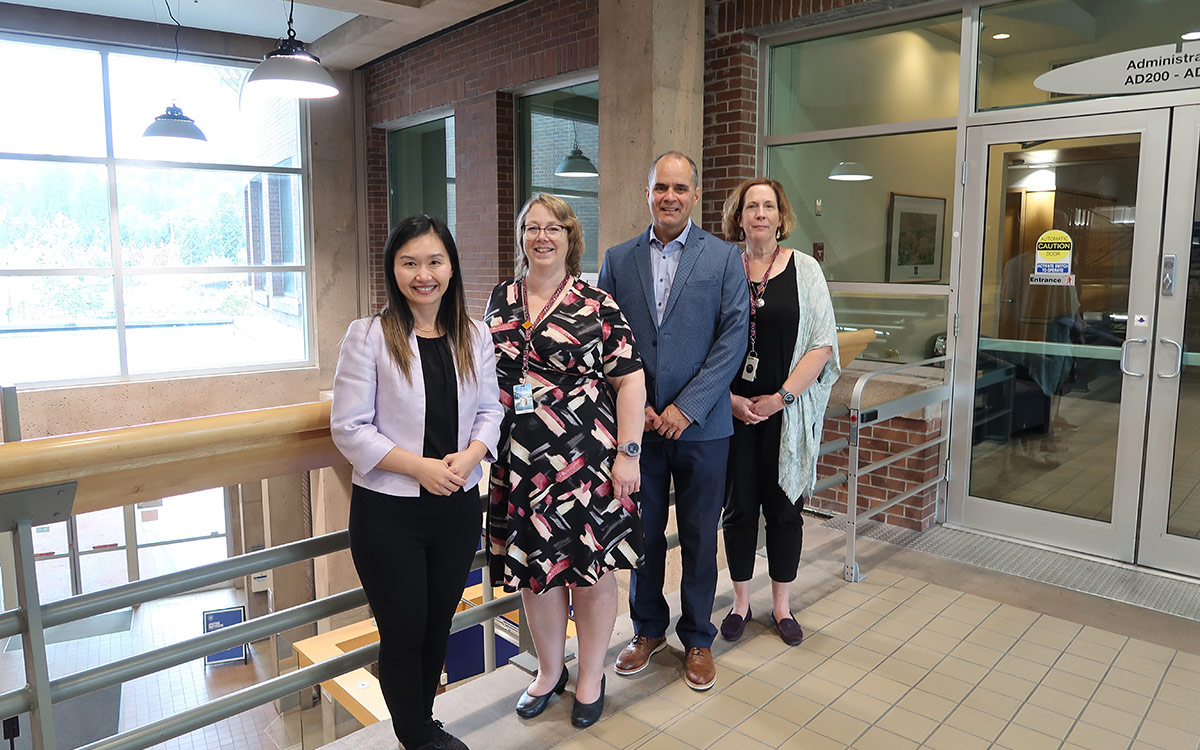 From left, Advanced Education and Skills Training Minister Anne Kang, Vice-President People & Culture Cindy Dopson, Acting President Mike Proud and Dean, School of Public Safety Sarah Wareing at New Westminster campus.