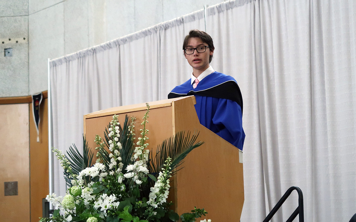 James Sieben, graduating with a Bachelor of Emergency & Security Management Studies, spoke on behalf of the graduating class at the morning convocation ceremony.
