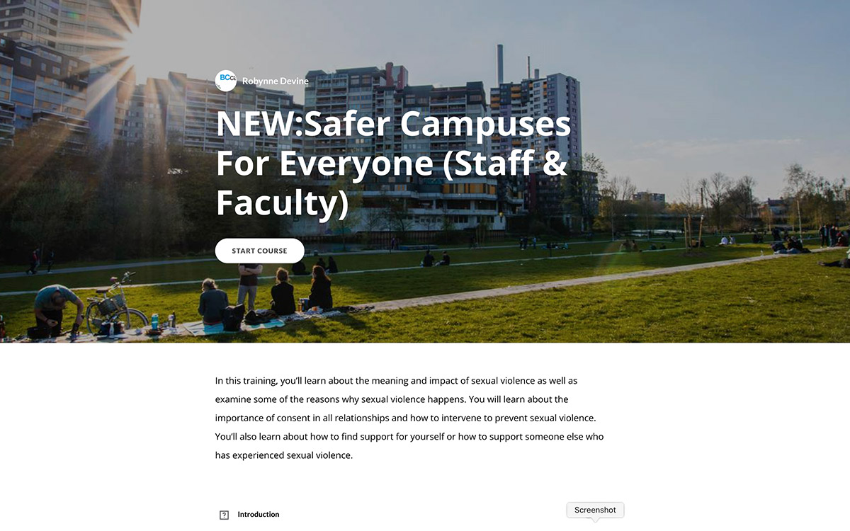 Screenshot of Safer Campuses for Everyone online course.