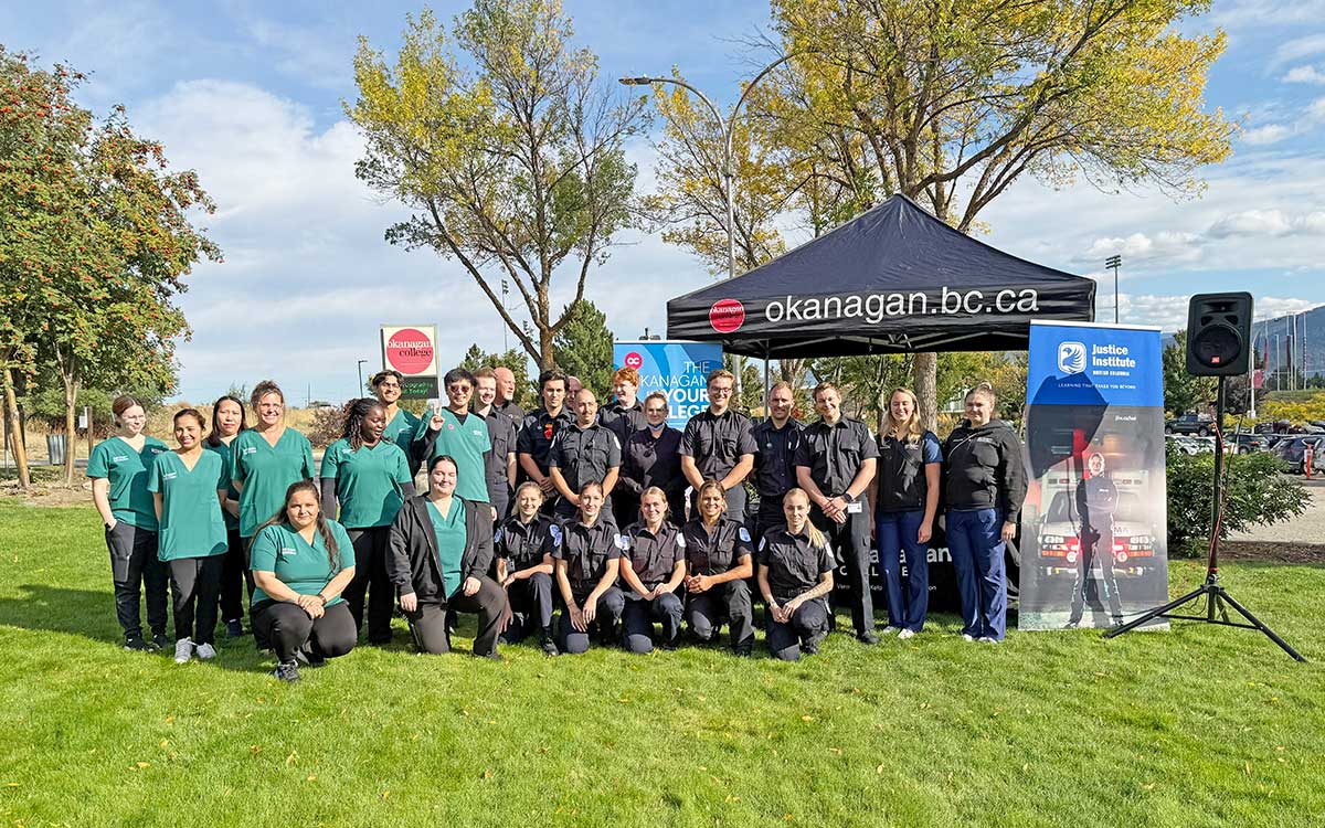 JIBC paramedic students together with Health and Social Development students from Okanagan College.