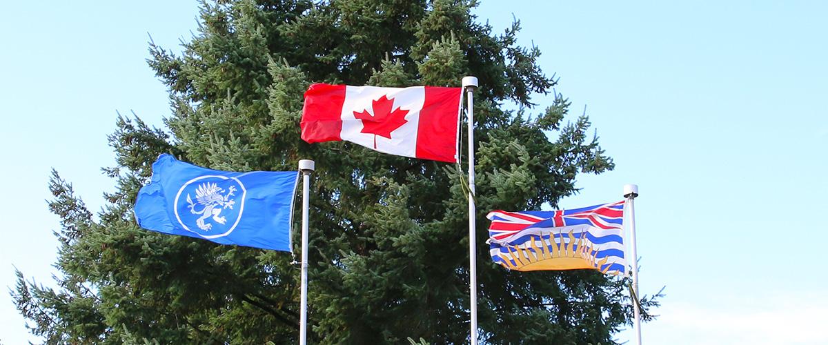 Canada, British Columbia and JIBC Flags