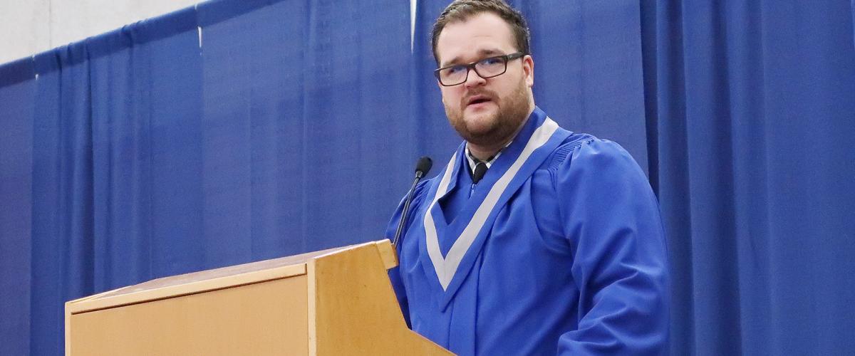 Kevin Skrepnek, who graduated from JIBC with a Certificate in Emergency Management, spoke at convocation on behalf of all the graduating students.