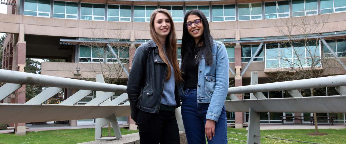 Emily Bird, left, and Rachele Cabboi saw their international exchange experience at JIBC as a once-in-a-lifetime opportunity that enhanced their studies through a hands-on learning approach and instructors still actively working in law enforcement. 