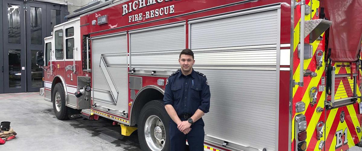 Nick Cirillo was recently hired by Richmond Fire-Rescue after he completed the Fire Fighting Technologies Certificate program at JIBC.