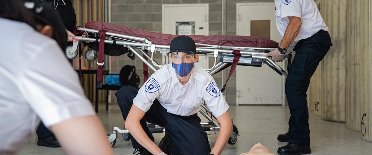 JIBC Primary Care Paramedic students are required to wear gloves, non-medical masks and face shields when working in close contact with their designated team members.