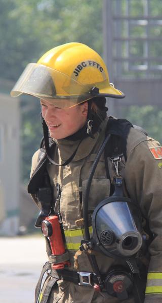 A year after completing the Fire Fighting Technologies Certificate program at JIBC, Ashley Long was promoted to a career firefighter position with a local fire department.