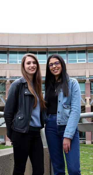 Emily Bird, left, and Rachele Cabboi saw their international exchange experience at JIBC as a once-in-a-lifetime opportunity that enhanced their studies through a hands-on learning approach and instructors still actively working in law enforcement. 