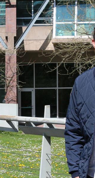 Rodrigo Miyake at the courtyard of JIBC's New Westminster campus.