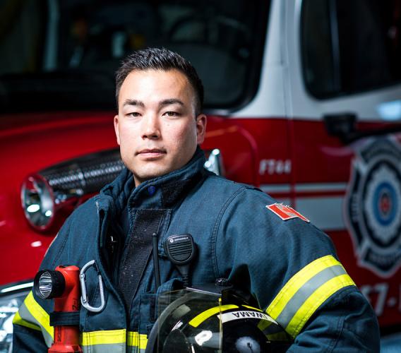 ​​​​​​​Adam Iwama credits his JIBC training with helping him successfully transition from work in kinesiology to a career as a firefighter.