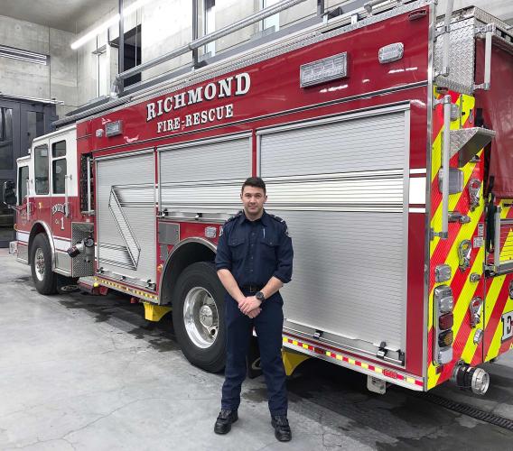 Nick Cirillo was recently hired by Richmond Fire-Rescue after he completed the Fire Fighting Technologies Certificate program at JIBC.
