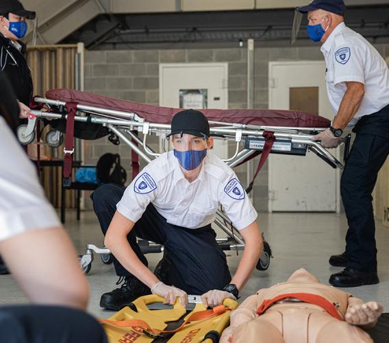 JIBC Primary Care Paramedic students are required to wear gloves, non-medical masks and face shields when working in close contact with their designated team members.