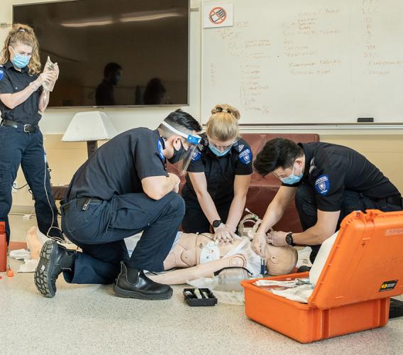 JIBC Advanced Care Paramedic students practise their hands-on training.