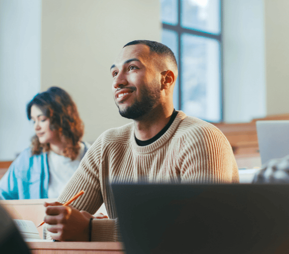 man studying in class