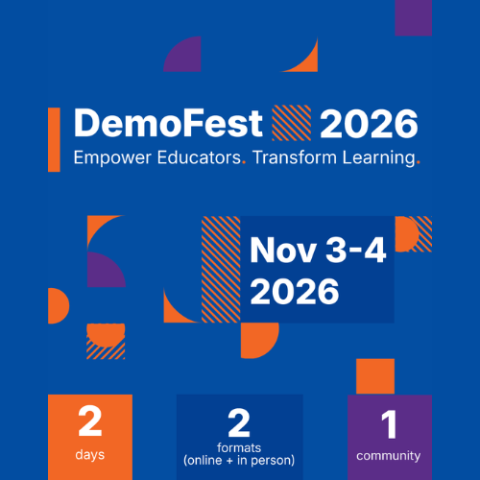 "Demofest 2026" and "Empower Educators" and "Transform Learning" on blue background.