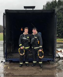 JIBC Fire Fighting Technologies Certificate (FFTC) graduates Nick Cirillo and Rorie Moir travelled to The Fire Service College in the UK to participate in a special opportunity to study abroad for two weeks and gain invaluable international firefighter training experience.