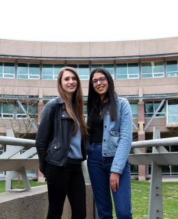 Emily Bird, left, and Rachele Cabboi saw their international exchange experience at JIBC as a once-in-a-lifetime opportunity that enhanced their studies through a hands-on learning approach and instructors still actively working in law enforcement. 