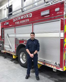 Nick Cirillo was recently hired by Richmond Fire-Rescue after he completed the Fire Fighting Technologies Certificate program at JIBC.
