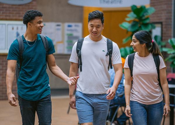 Three students walking together at JIBC New Westminster